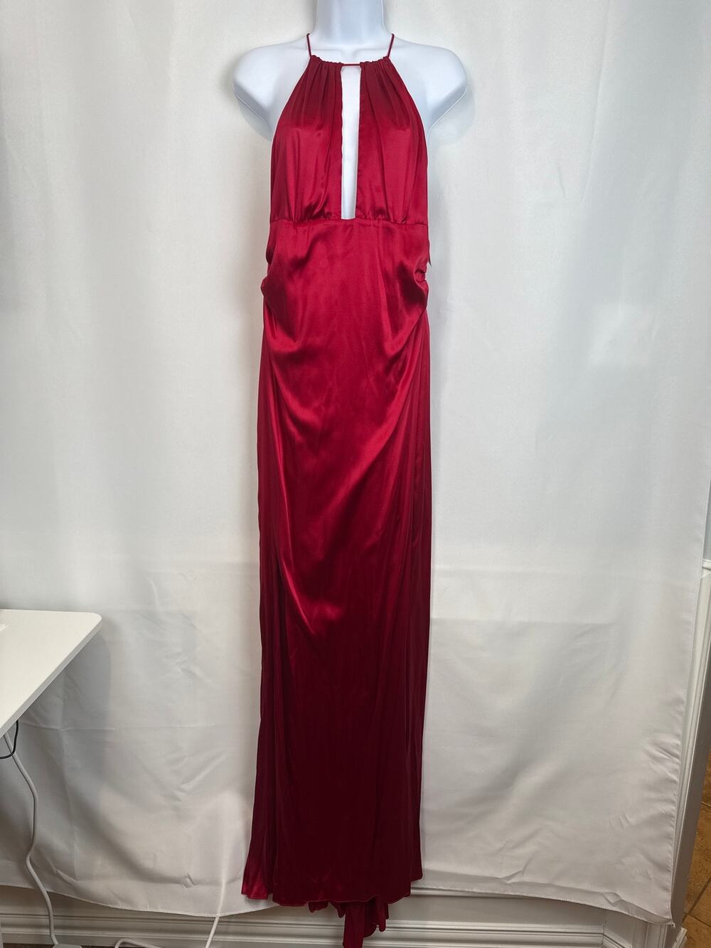 David Meister NWT Red Silk Halter Gown Keyhole Bodice Sz 12